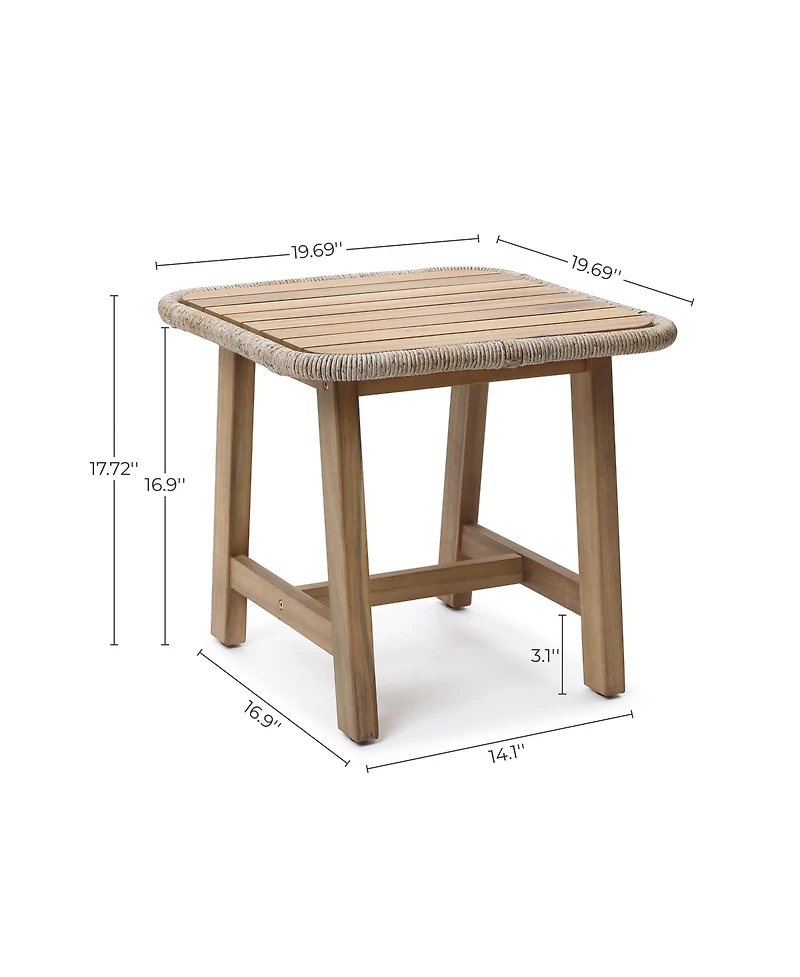 LuxenHome Outdoor Side Table, Acacia Wood Patio End Table with Woven Wicker Trim, Small Outdoor Accent Tables for Patio, Balcony, Garden