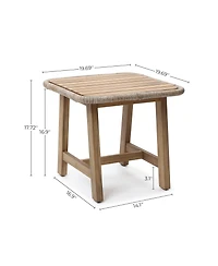 LuxenHome Outdoor Side Table, Acacia Wood Patio End Table with Woven Wicker Trim, Small Outdoor Accent Tables for Patio, Balcony, Garden