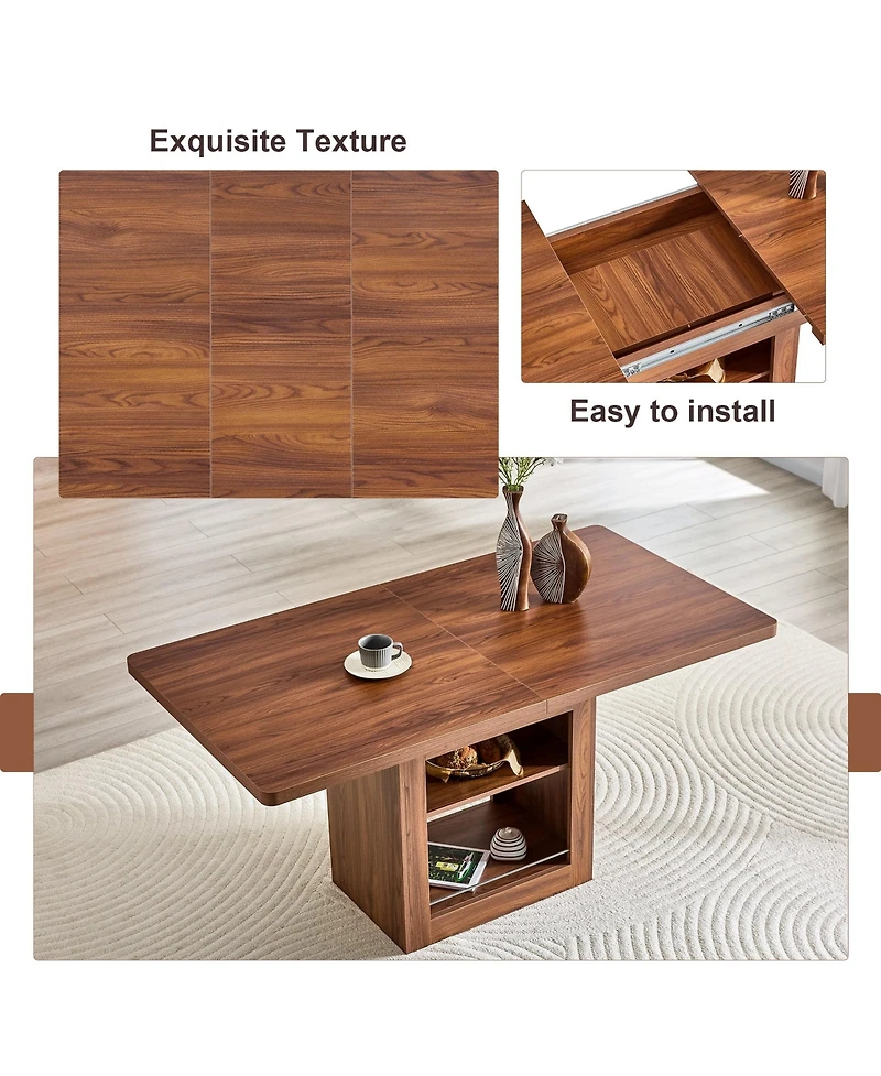 Sailvan Expandable Dining Table Chair Set, 59-71 Inch Pull-Out Mdf with Linen-Cotton Chairs