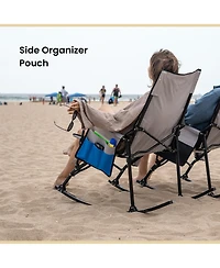 Arrowhead Outdoor 2-Pack Foldable Rocking Camp Chair, Xl Cup Holder, Side Pocket, Space-Saving Folding, Swinging Rocker, Camping, Fishing, Patio, Blue