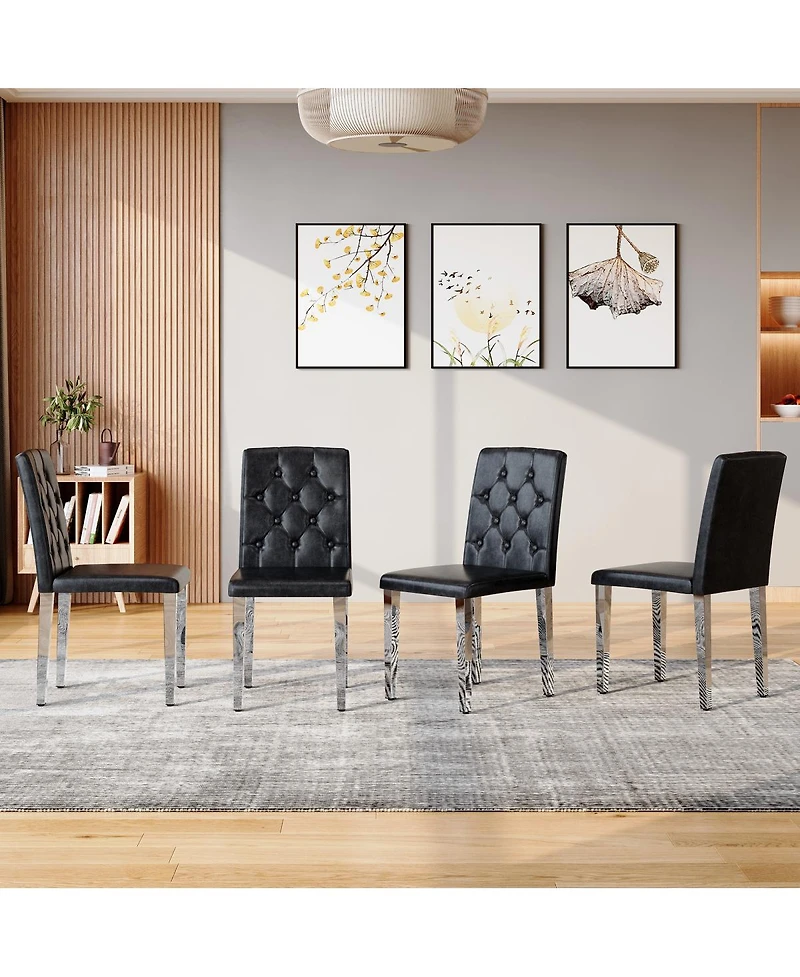 Streamdale Furniture Elegant Pu Dining Chair with Ergonomic Buckle Backrest