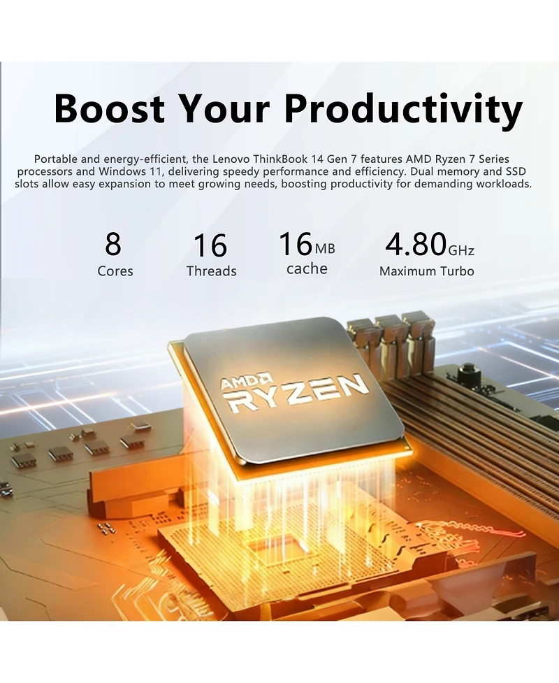 Lenovo ThinkBook 14 14" Traditional Laptop Amd Ryzen 7 16GB Ram Amd Radeon Graphics 512GB Ssd Storage Windows 11 Pro 60Hz