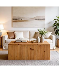 Tribesigns 47-inch Rectangle Solid Wood Block Coffee Table, Retro Style