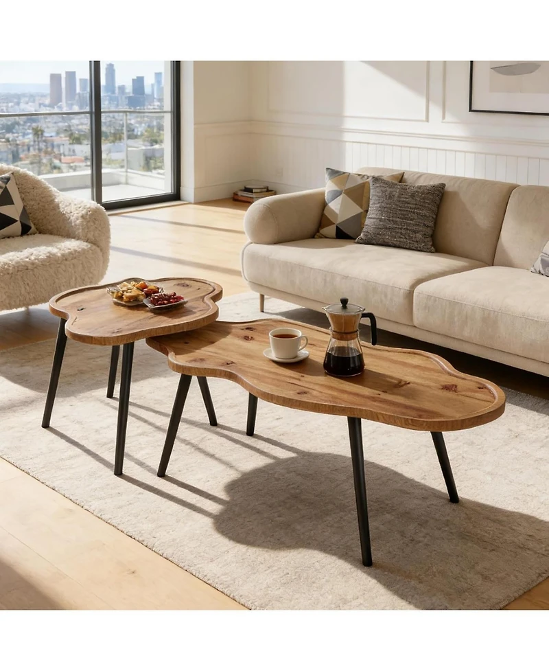 Tribesigns Nesting Coffee Table Set of 2, Solid Wood Coffee Tables with Cloud Tabletop