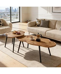 Tribesigns Nesting Coffee Table Set of 2, Solid Wood Coffee Tables with Cloud Tabletop