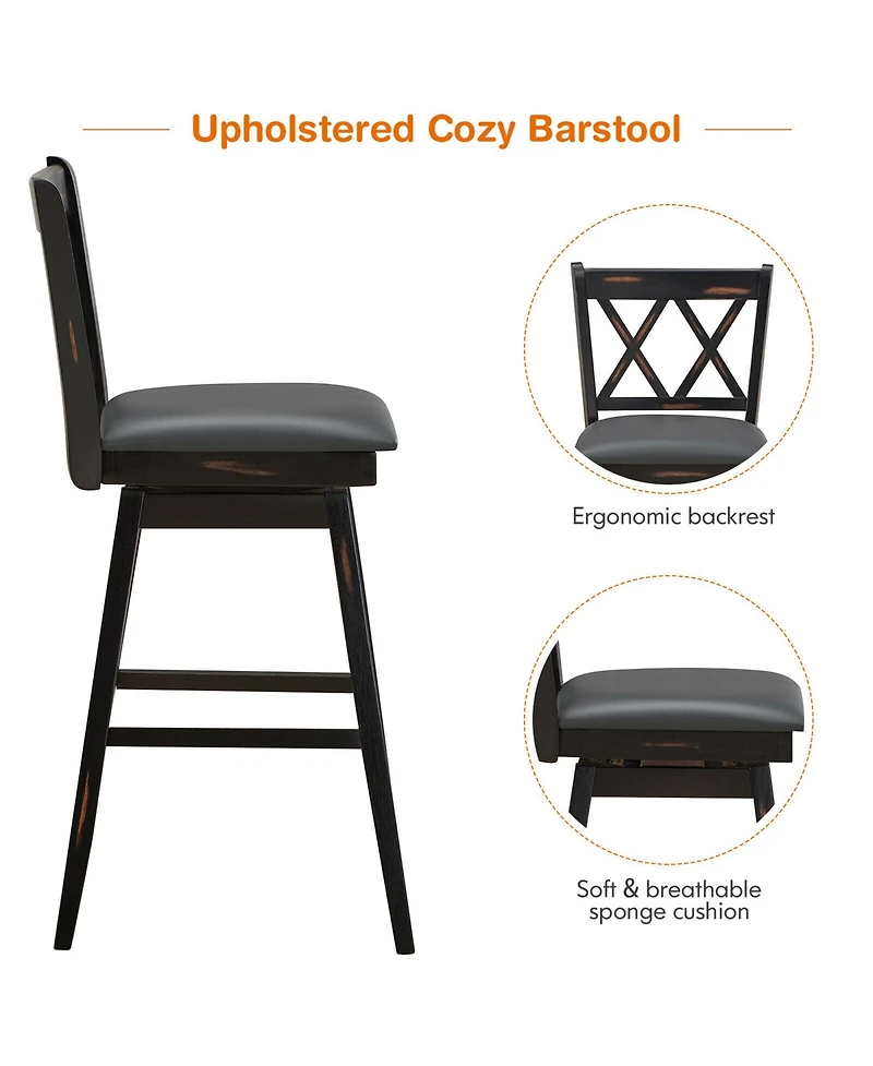 Gymax Set of 4 Barstools Swivel Bar Height Chairs with Rubber Wood Legs