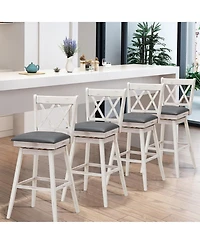 Gymax Set of 4 Barstools Swivel Bar Height Chairs with Rubber Wood Legs