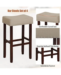 Gymax Set of 4 Bar Stools Bar Height Saddle Kitchen Chairs with Wooden Legs