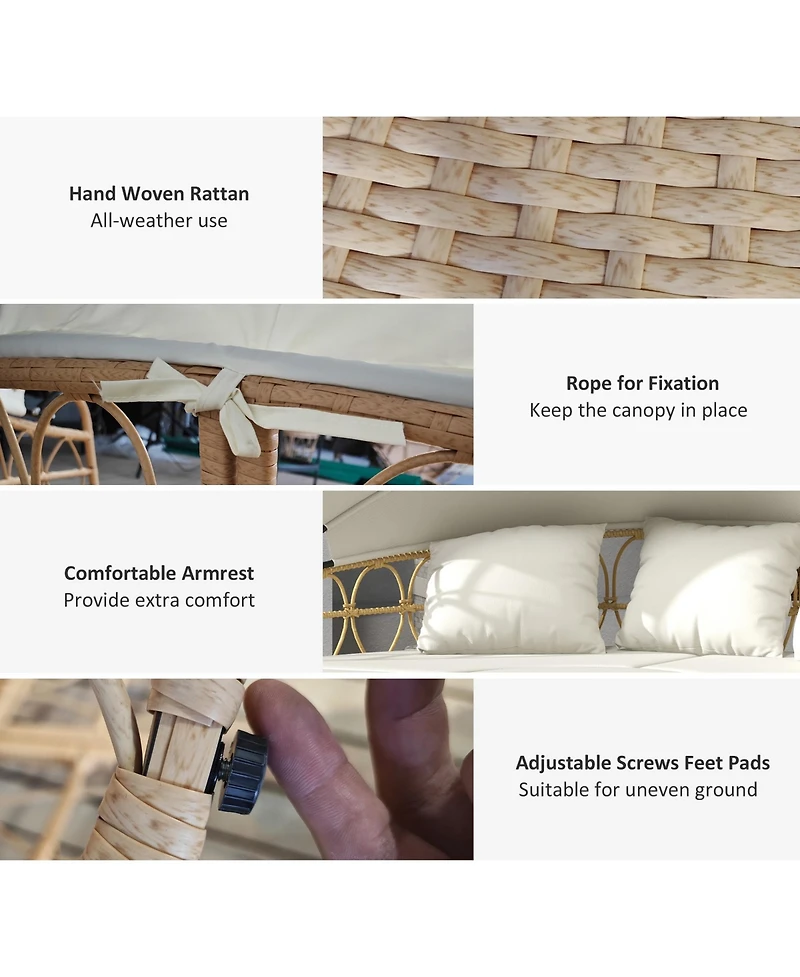 Outsunny Patio Furniture Set w/ Cushions, Outdoor Daybed w/ Canopy,