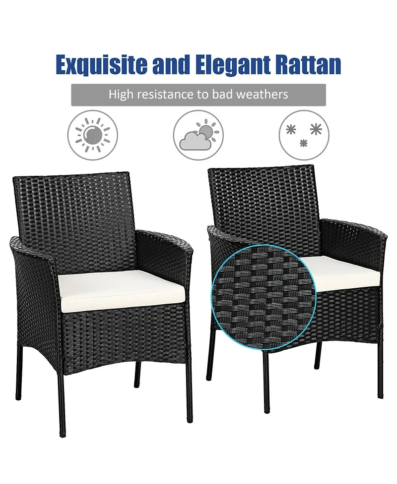 Gymax 2PCS Patio Rattan Arm Dining Chair Cushioned Sofa Furniture