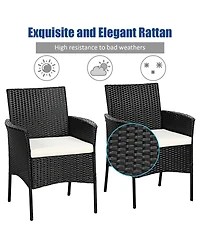 Gymax 2PCS Patio Rattan Arm Dining Chair Cushioned Sofa Furniture