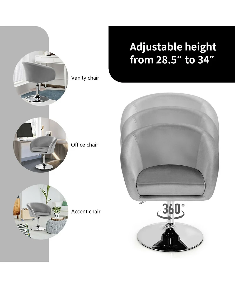 Gymax Set of 2 Modern Velvet Chair Height Adjustable Bar Stool Swivel