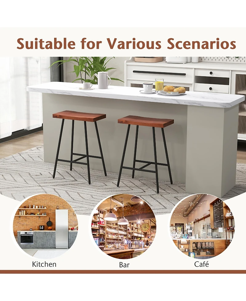 Gymax Saddle-Seat Bar Stool 2 Set Counter Height Bar Stools with Curved Seat Surface