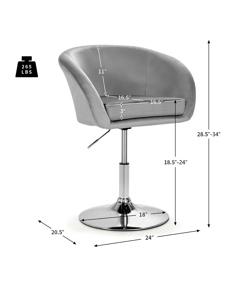 Gymax Modern Velvet Chair Height Adjustable Bar Stool Swivel Makeup Seat