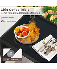 Sugift 4 Pieces Patio Furniture Set with Tempered Glass Tabletop and Removable Cushion