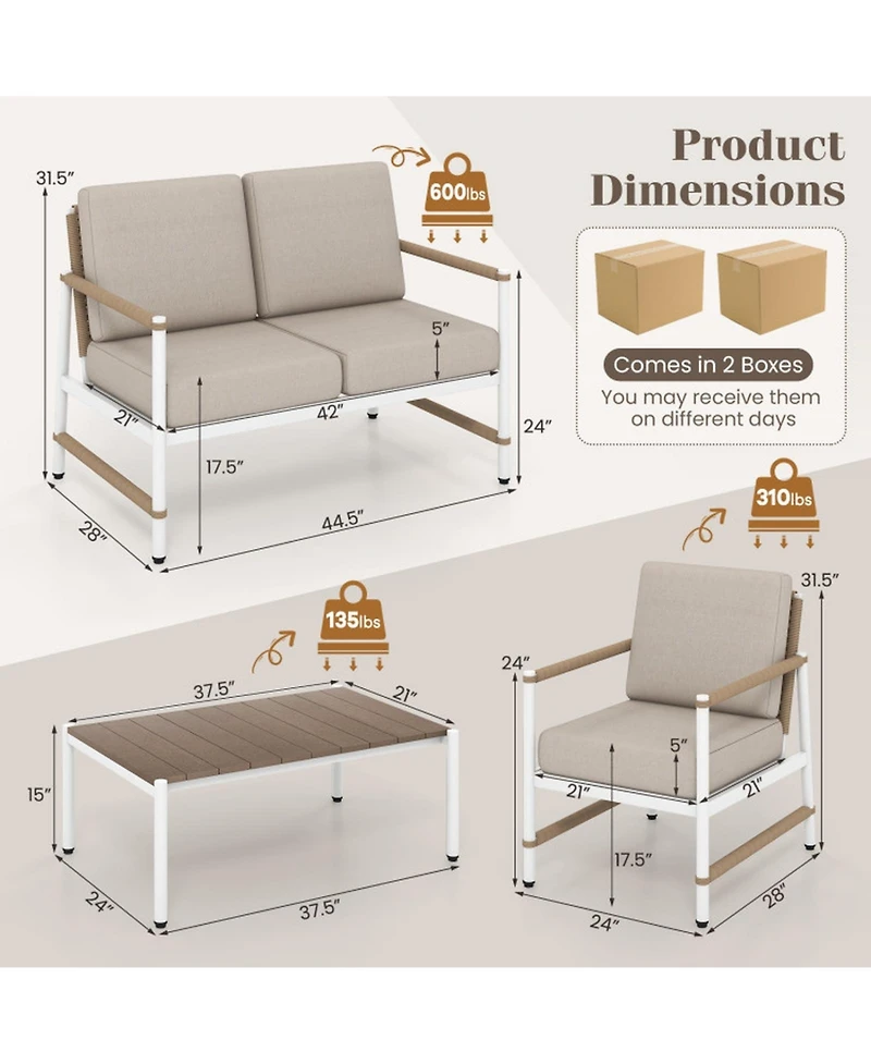 Sugift 4-Piece Patio Furniture Set with Thick Cushions and Table