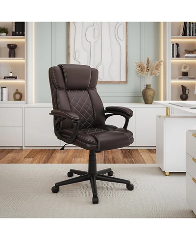 Flynama Ergonomic Executive Faux Leather Office Chair,Diamond-Stitched High Back Chair