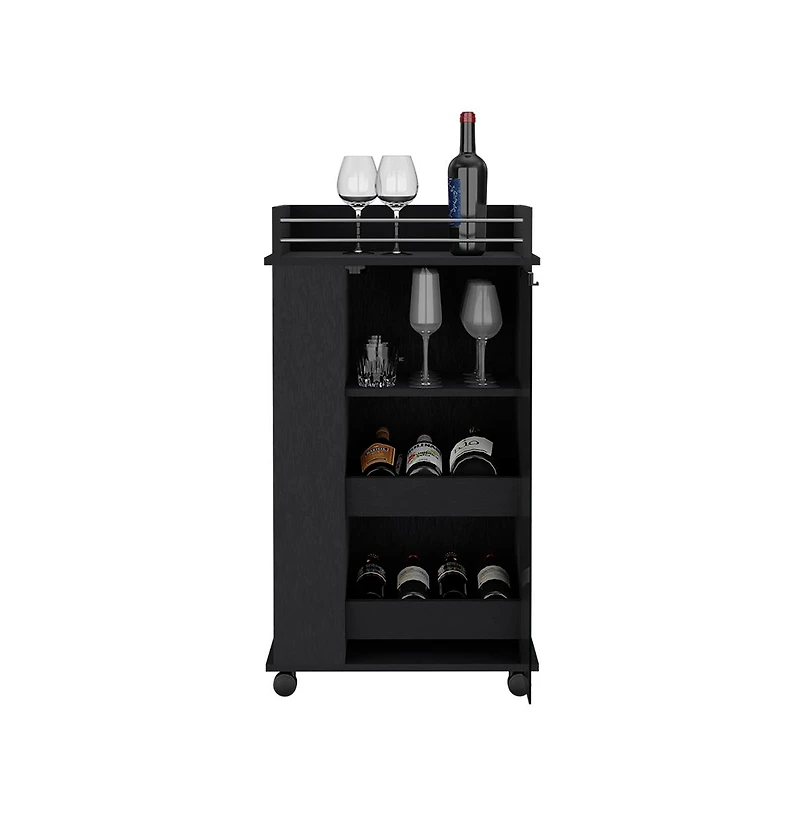 Flynama Bar Cart with Casters, Glass Door and 2-Side Shelf for Home Entertainment