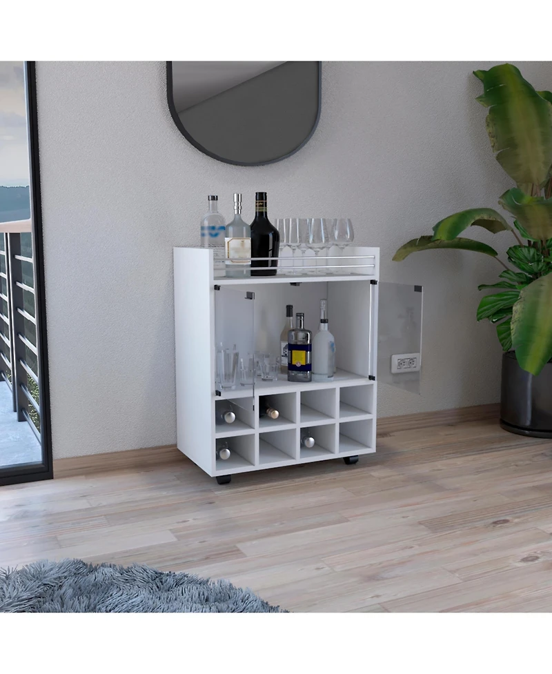 Flynama Bar Cart with 8-Bottle Rack, Double Glass Door Cabinet and Aluminum Top