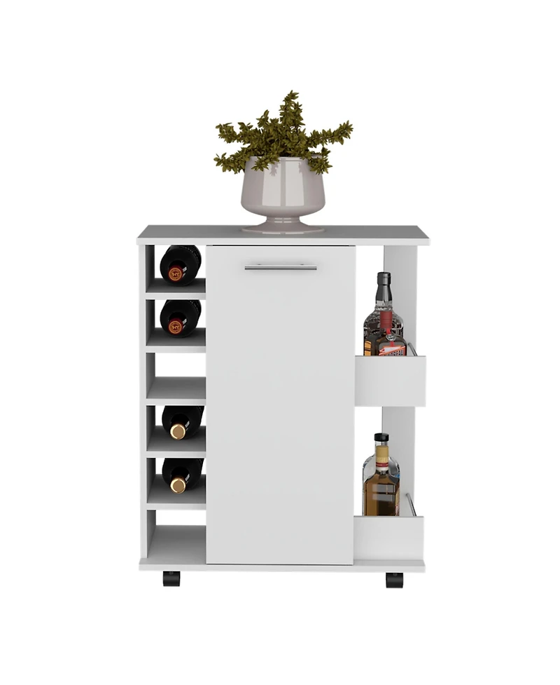 Flynama Cabot Bar Cart with 6 Wine Cubbies, 2 Side Shelves and Casters