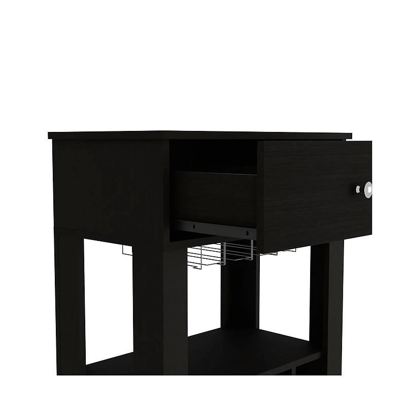 Flynama Wengue Bayamon Bar Cart with 12 Wine Cubbies, 4 Legs and 1 Open Shelf