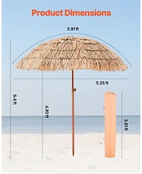Gouun 6.5 ft Thatched Tiki Patio Umbrella with 30-Degree Tilt and 8 Metal Ribs