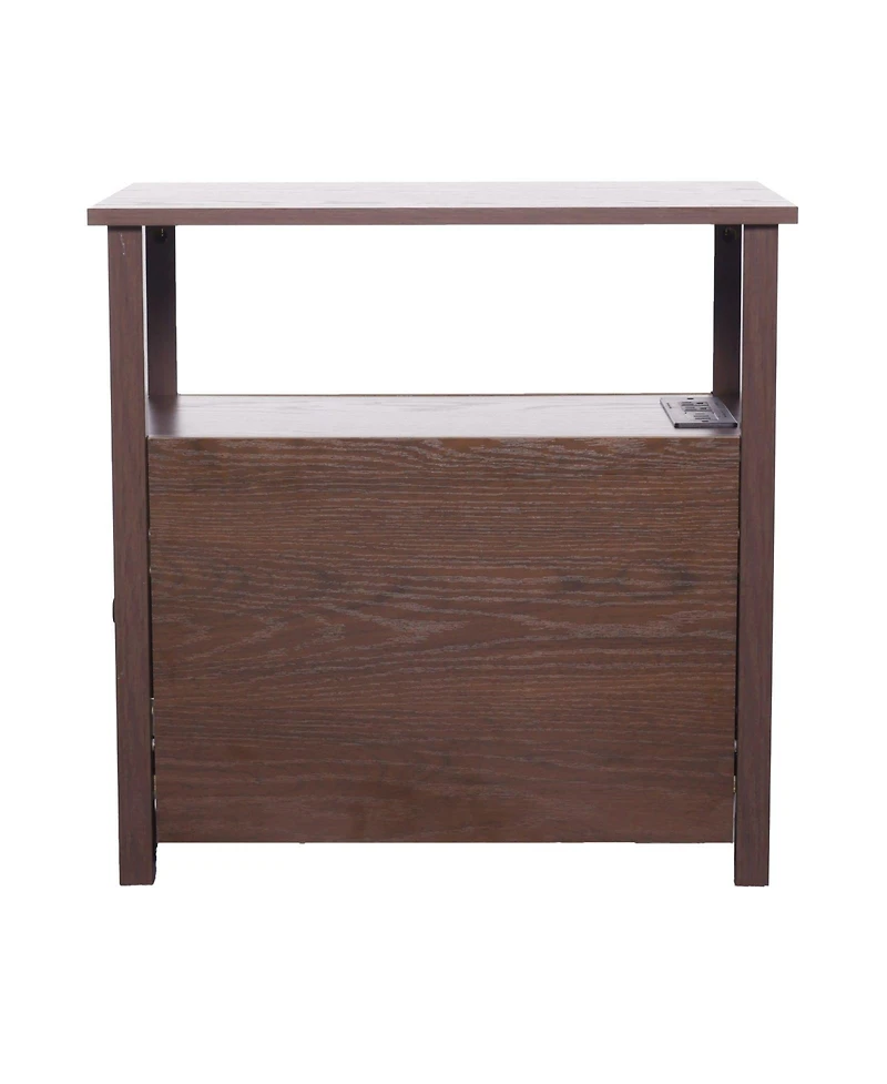 Gouun Farmhouse End Table with Charging Station, 4-Tier Storage, 23.98 x 14.02 x 24.02 in