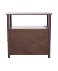 Gouun Farmhouse End Table with Charging Station, 4-Tier Storage, 23.98 x 14.02 x 24.02 in