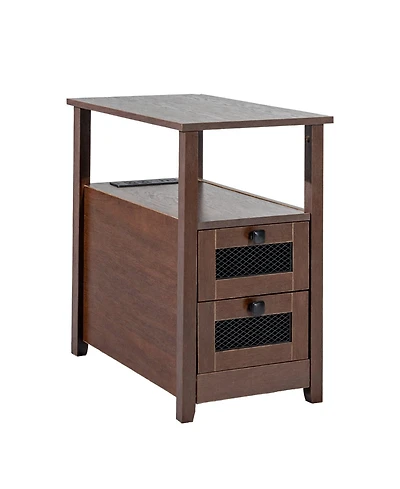 Gouun Farmhouse End Table with Charging Station, 4-Tier Storage, 23.98 x 14.02 x 24.02 in