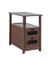 Gouun Farmhouse End Table with Charging Station, 4-Tier Storage, 23.98 x 14.02 x 24.02 in