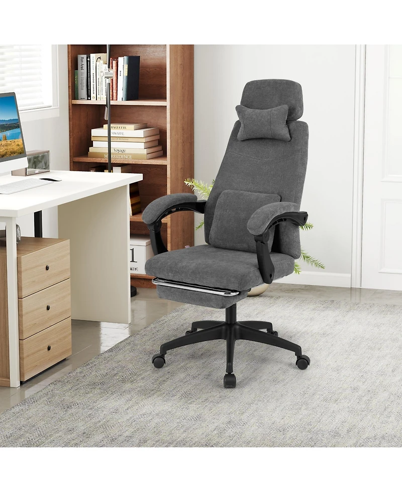 Gouun Chenille Reclining Office Chair with Upholstered Computer Desk Seat