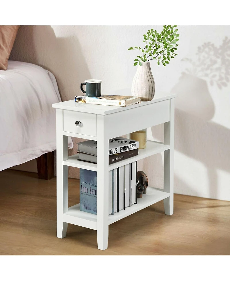 Gouun 3-Tier Narrow End Table with Drawer and Open Shelves, 24 x 12 x 24.5 in