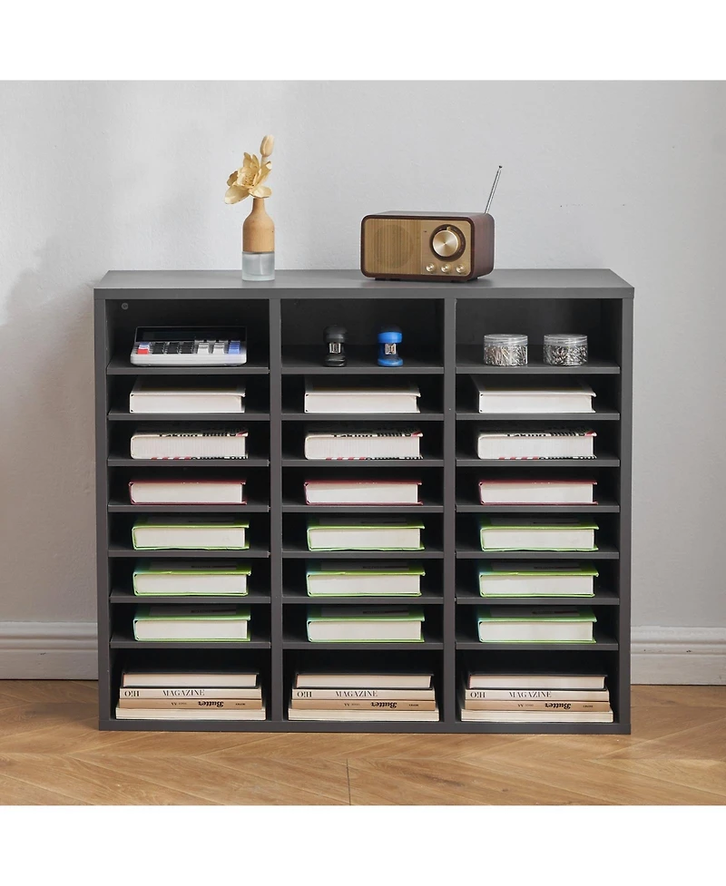 Gouun 24-Compartment Wood Literature Organizer with Adjustable Shelves, 29.0 x 12.0 x 24.4 in
