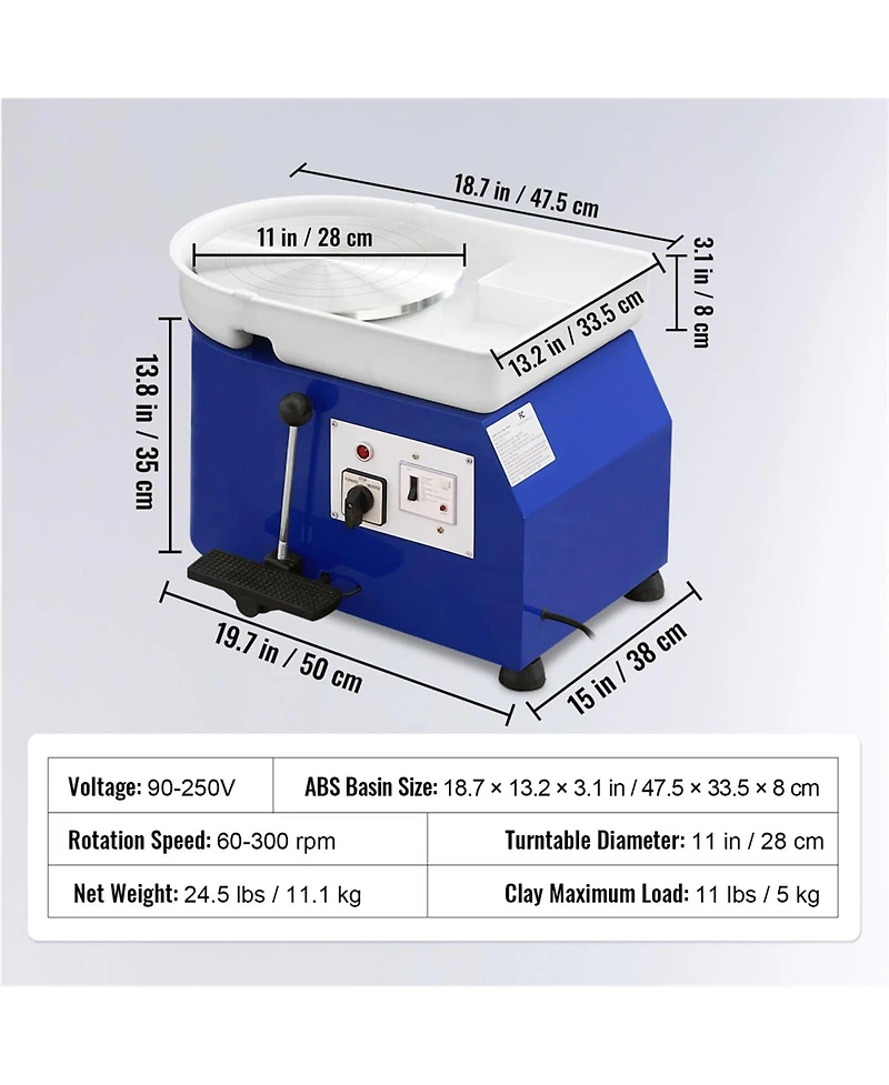 Yobtop Pottery Wheel Clay Forming Machine, 0-300RPM Speed, Handle and Pedal Control, Abs Detachable Basin, Diy Kit for Adults and Beginners