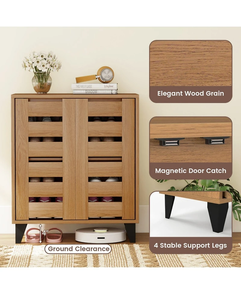 Gouun 4-Tier Farmhouse Shoe Organizer with Louvered Door and 110 lbs Countertop