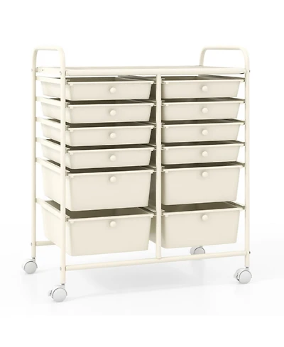 Gouun 12-Drawer Multi-Purpose Rolling Cart with Removable Drawers and Top Storage