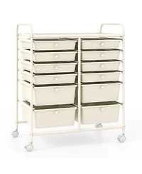 Gouun 12-Drawer Multi-Purpose Rolling Cart with Removable Drawers and Top Storage