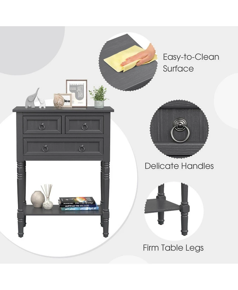 Gouun Mdf and Acacia Wood Console Table with 3 Drawers and Open Shelf