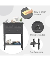 Gouun Mdf and Acacia Wood Console Table with 3 Drawers and Open Shelf