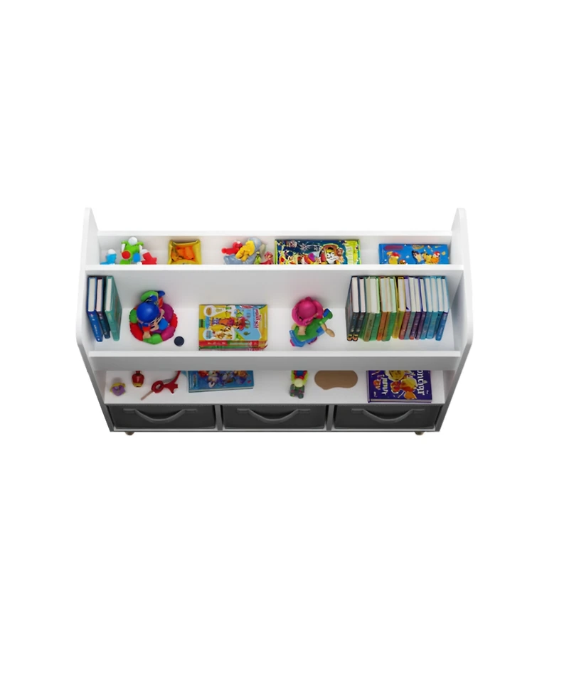 Rainsken Kids Bookshelf with 3 Fabric Storage Bins, Modern Children's Bookcase with Storage for Toys and Books, for Playroom and Bedroom