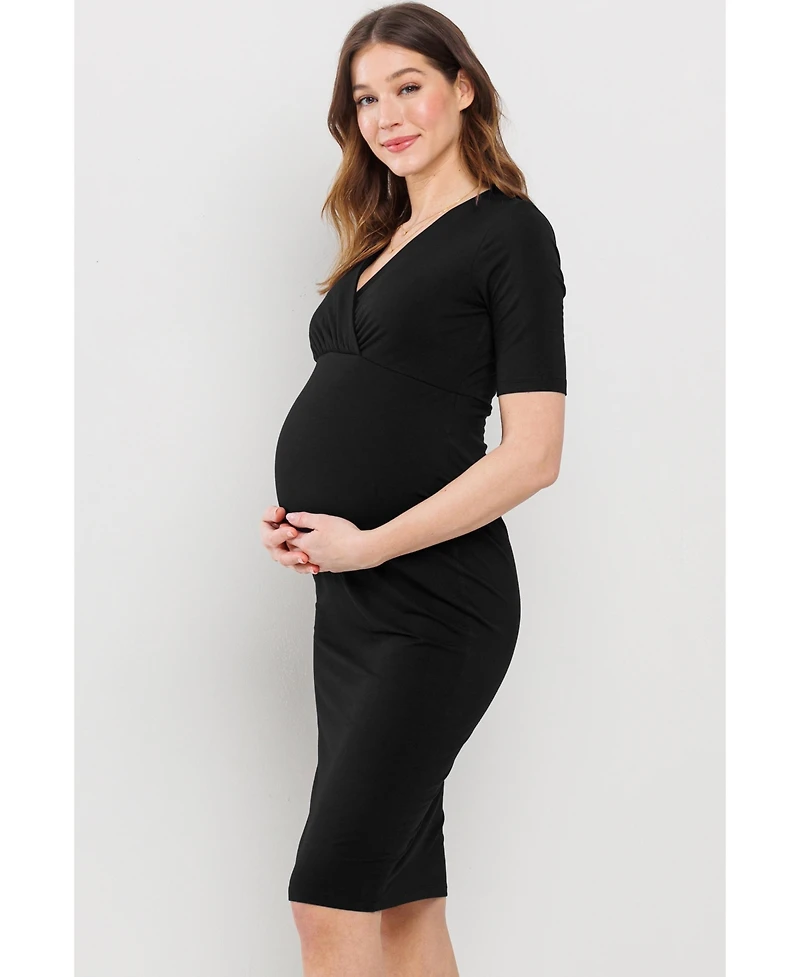 Hello Miz Maternity Wrap V-Neck Nursing Midi Dress