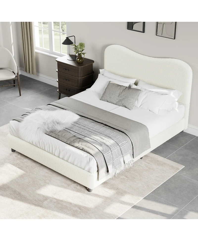 Homfan Soft Upholstered Kids Bed Frame with Headboard, Low Profile Platform, Strong Wooden Slats, Noise-Free, No Box Spring Needed