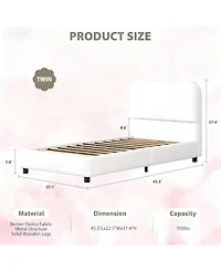 Homfan Soft Upholstered Kids Bed Frame with Headboard, Low Profile Platform, Strong Wooden Slats, Noise-Free, No Box Spring Needed