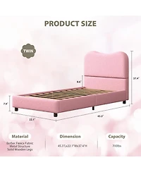 Homfan Soft Upholstered Kids Bed Frame with Headboard, Low Profile Platform, Strong Wooden Slats, Noise-Free, No Box Spring Needed
