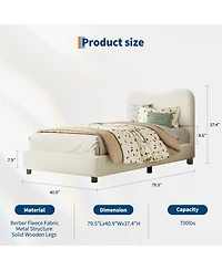 Homfan Soft Upholstered Kids Bed Frame with Headboard, Low Profile Platform, Strong Wooden Slats, Noise-Free, No Box Spring Needed