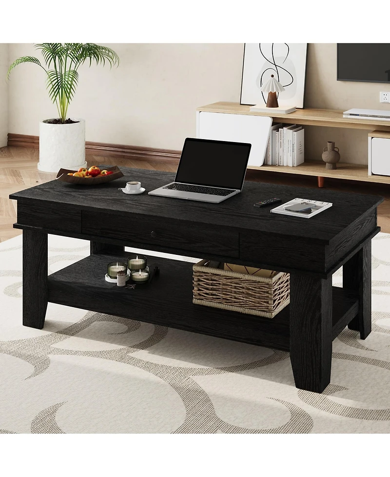 Homfan Coffee Table Center with Drawer and Storage Shelf, Large Tables Living Room, Sturdy Easy to Clean