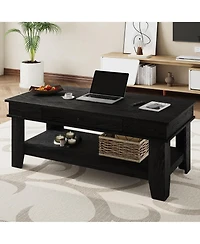 Homfan Coffee Table Center with Drawer and Storage Shelf, Large Tables Living Room, Sturdy Easy to Clean