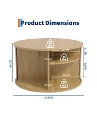 Homfan 28" Round Coffee Table with Storage, Mid Century Modern Fluted Accent Table with Sliding Tambour Door for Living Room