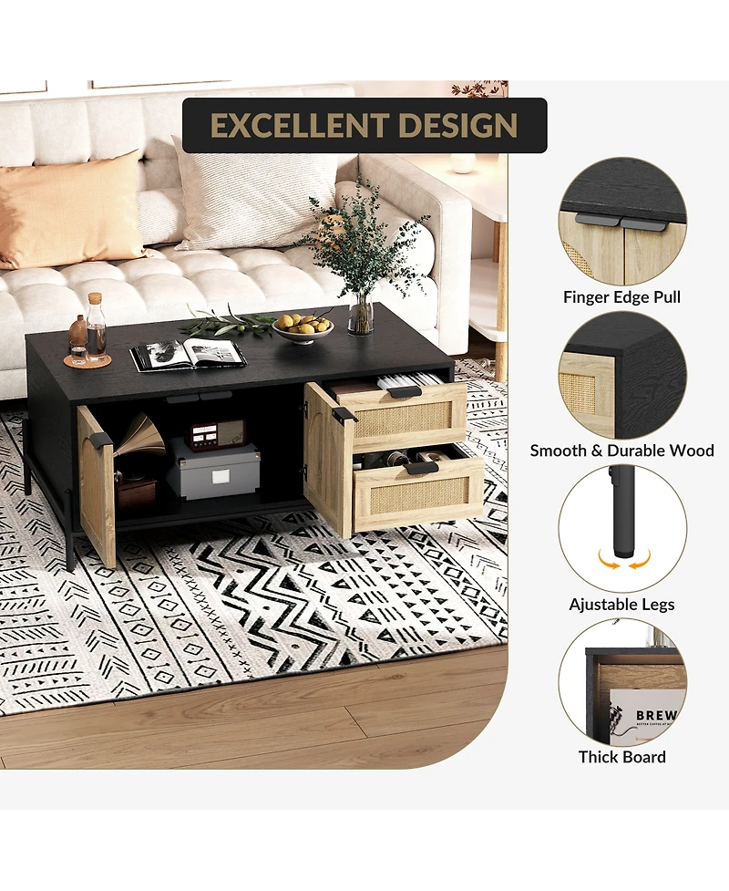 Homfan Perfect Coffee Table with Open Shelves, 2 Tier Modern Industrial Design for Living Room, Rustic Wood Finish for Apartments, Small Table