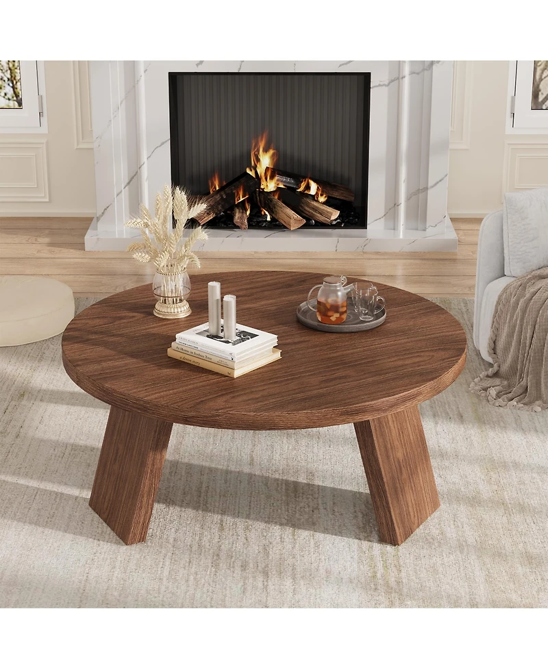 Homfan 33.5" Round Coffee Table, Circle Center Table with Inclined Legs, Accent Cocktail Tables for Living Room, Bedroom, Easy Assembly